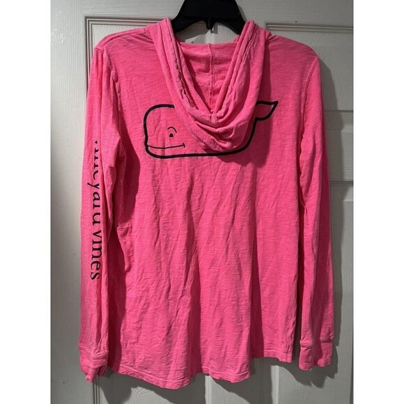 Vineyard Vines Hot Neon Pink Hooded Long Sleeve Light Weight Pullover Size S - Picture 4 of 8